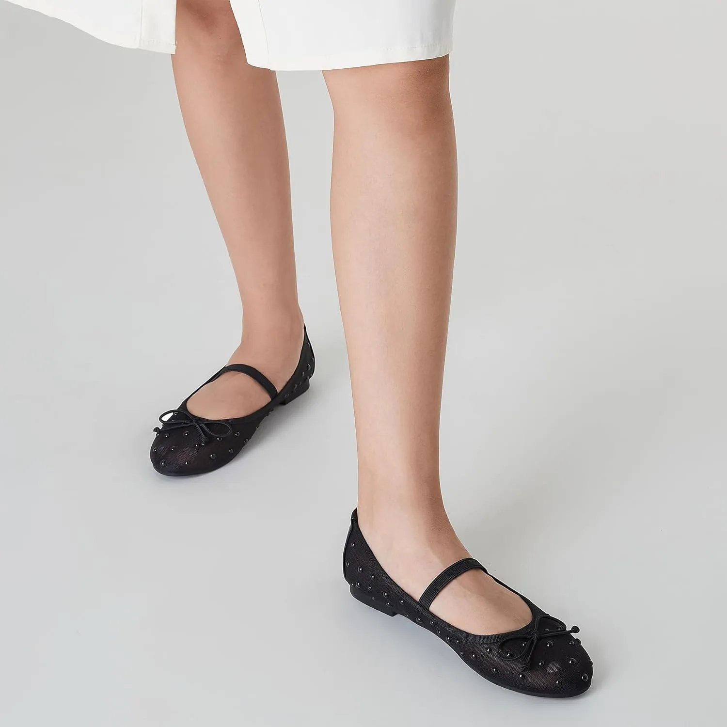 Trary Ballet Flats for Women Closed Round Toe Mary Jane Shoes Women Cute Bowknot Non-Slip Dressy Shoes Elastic Strap Comfortable Women's Flats for All-Year Daily Work Causal