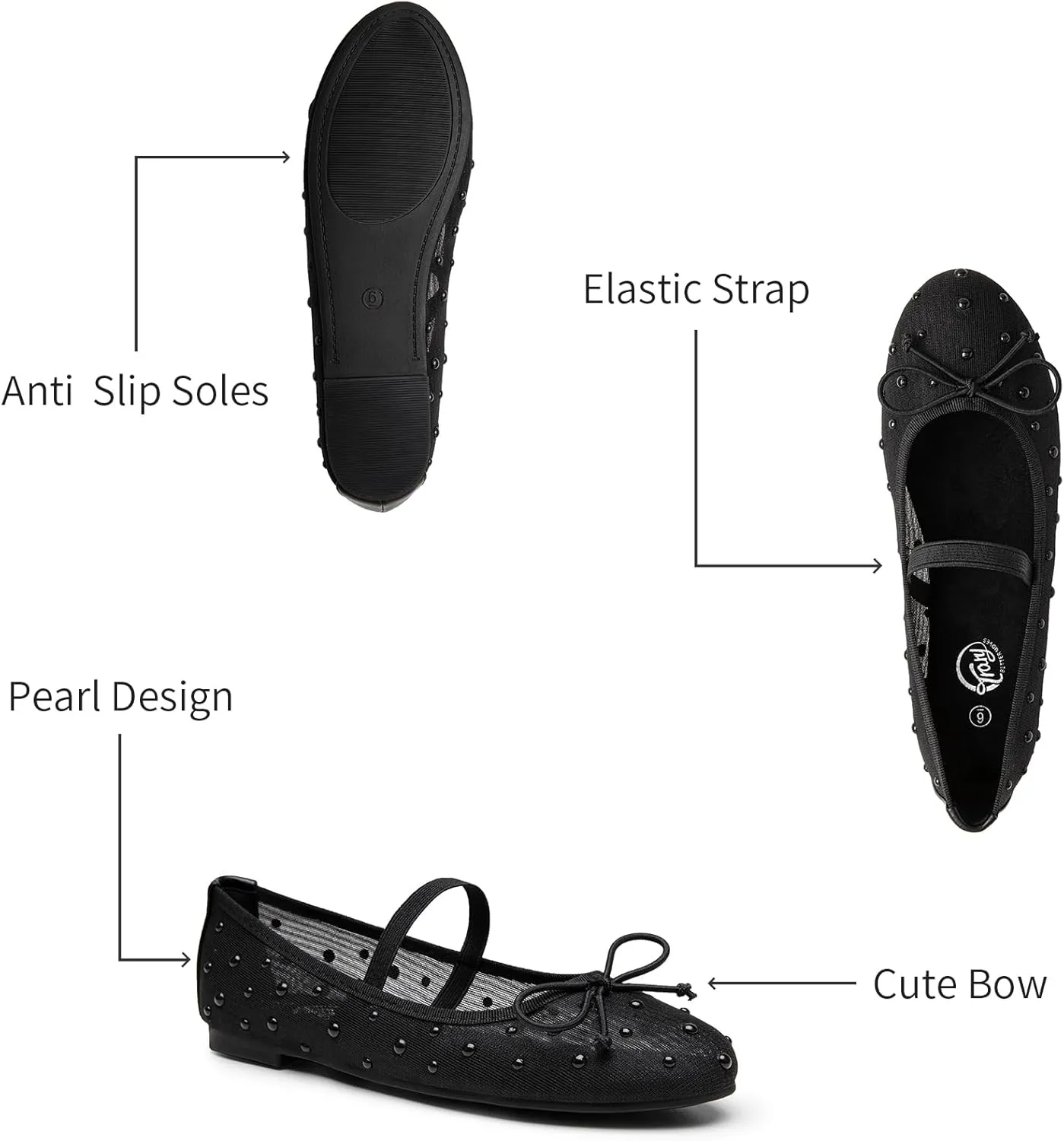 Trary Ballet Flats for Women Closed Round Toe Mary Jane Shoes Women Cute Bowknot Non-Slip Dressy Shoes Elastic Strap Comfortable Women's Flats for All-Year Daily Work Causal