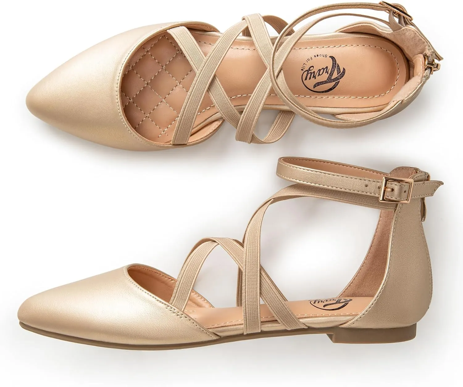 Trary Black Flats for Women, Mary Jane Shoes, Ballet Flats with Ankle Strap, Dressy Comfortable Pointed Toe Shoes
