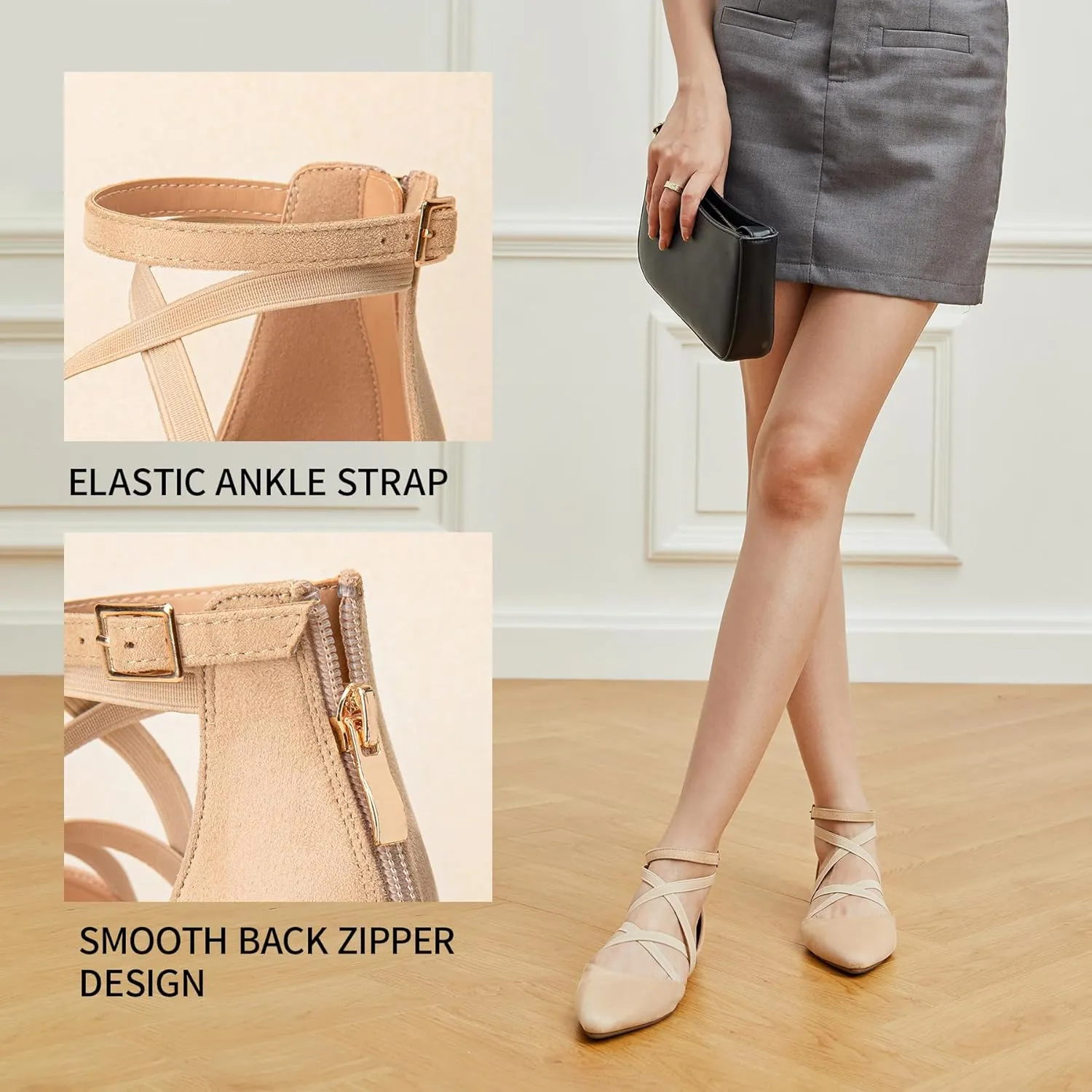 Trary Black Flats for Women, Mary Jane Shoes, Ballet Flats with Ankle Strap, Dressy Comfortable Pointed Toe Shoes