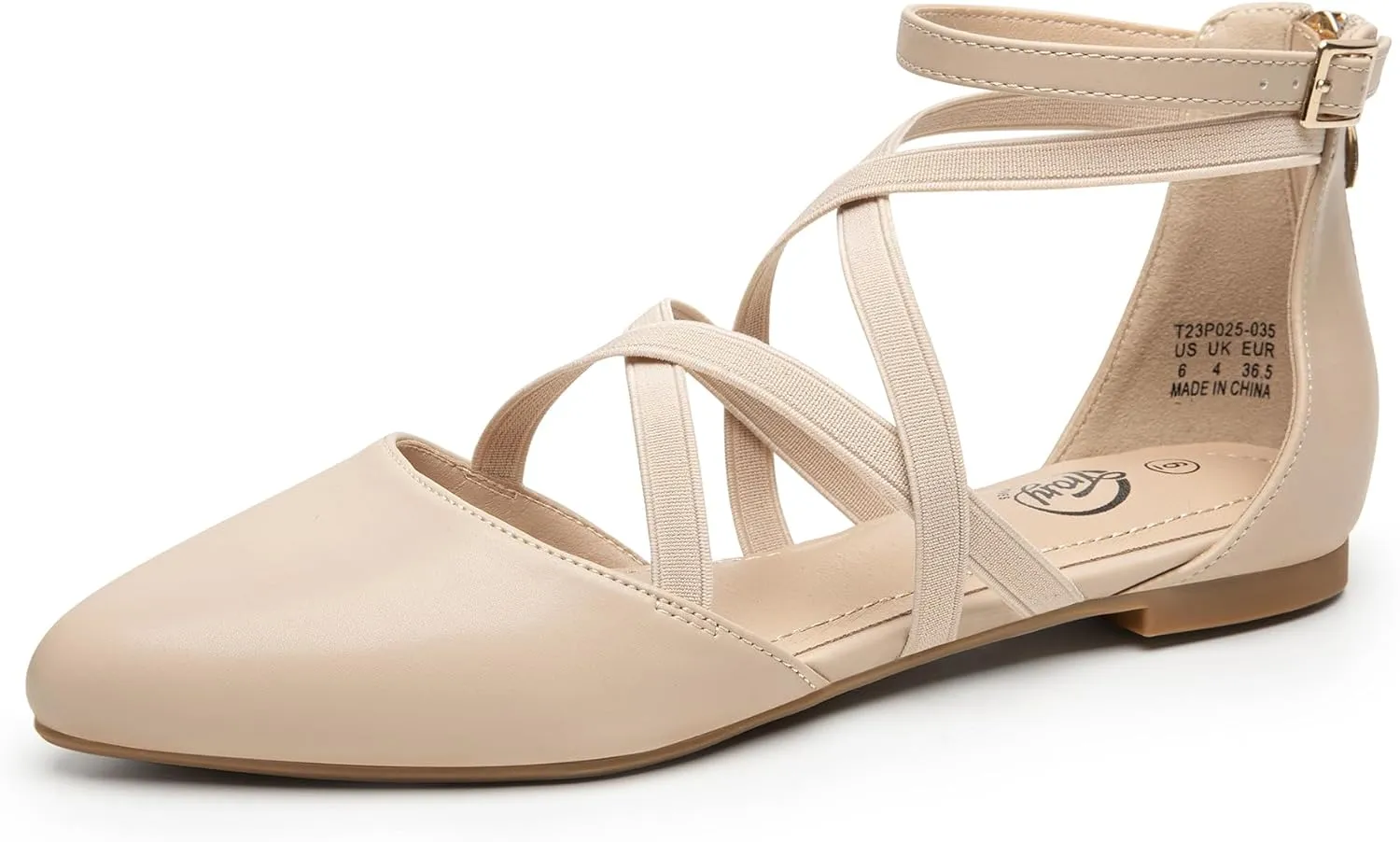 Trary Black Flats for Women, Mary Jane Shoes, Ballet Flats with Ankle Strap, Dressy Comfortable Pointed Toe Shoes