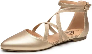 Trary Black Flats for Women, Mary Jane Shoes, Ballet Flats with Ankle Strap, Dressy Comfortable Pointed Toe Shoes