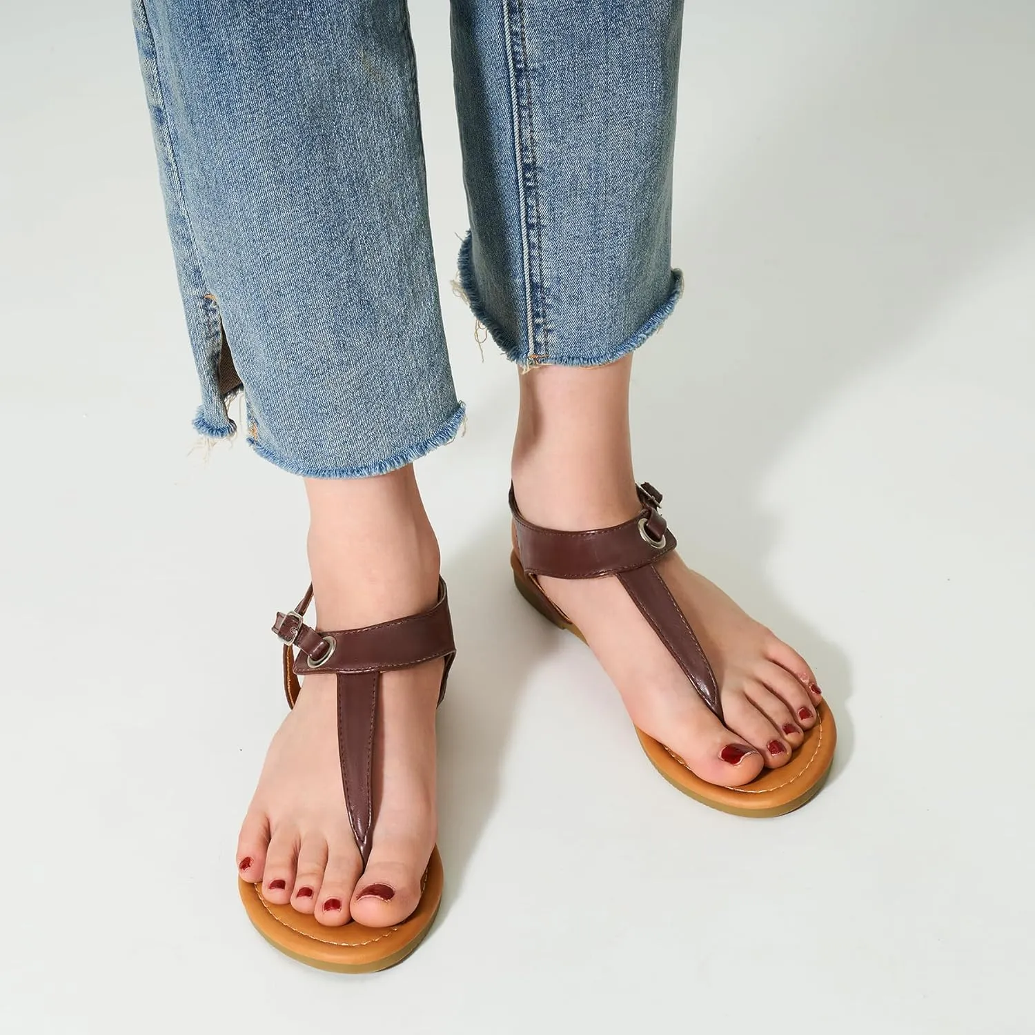 Trary Sandals Womens, Thong Sandals for Women with T-Strap, Adjustable Ankle Buckle for Women Sandals, Flat Sandals for Women Dressy, Cute Sandals for Women, Summer Sandals for Women 2023