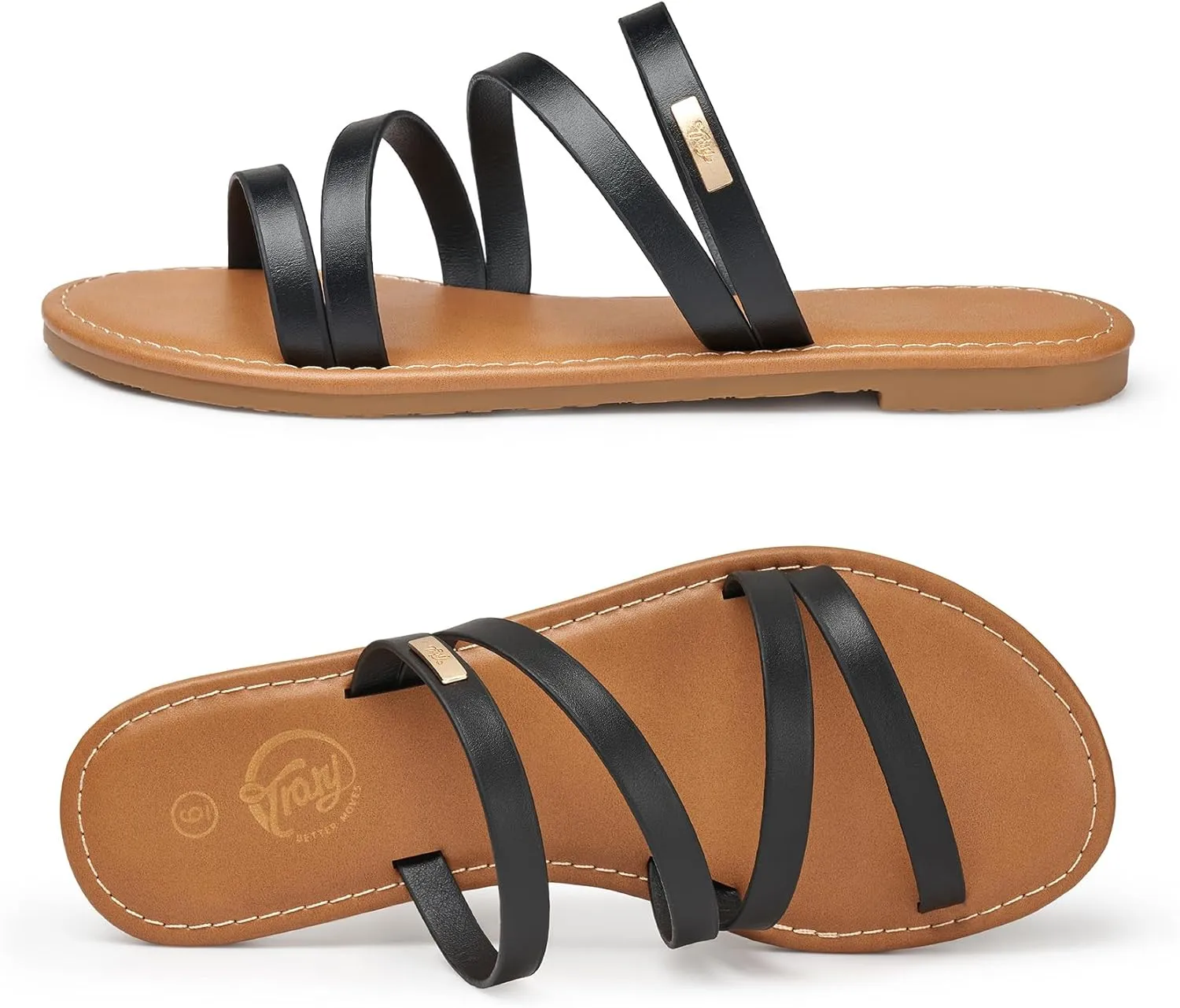 Trary Women's Flat Sandals,Strappy Flip Flops Dressy,Comfortable Slide for Girls' Summer