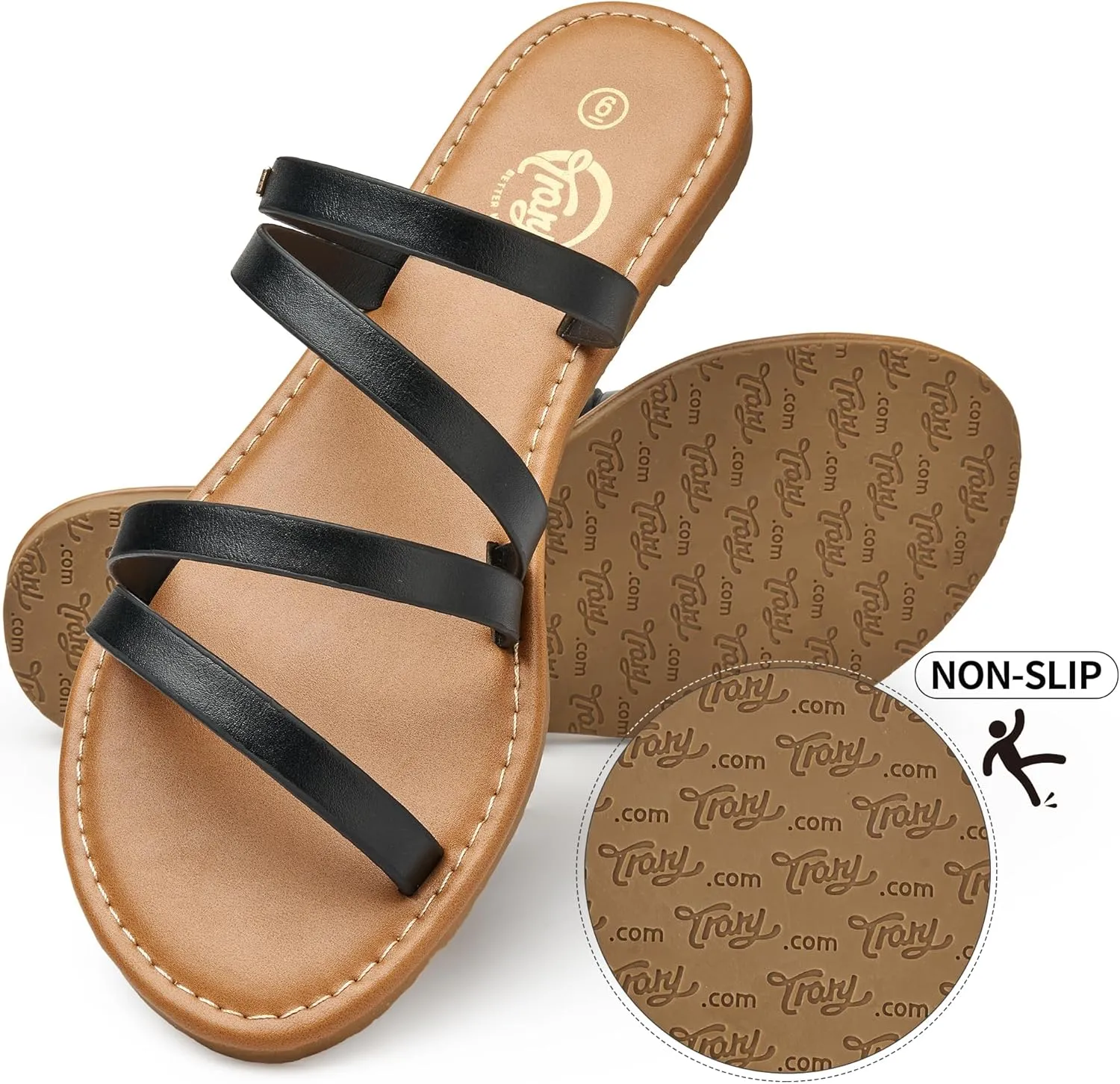 Trary Women's Flat Sandals,Strappy Flip Flops Dressy,Comfortable Slide for Girls' Summer