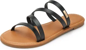 Trary Women's Flat Sandals,Strappy Flip Flops Dressy,Comfortable Slide for Girls' Summer