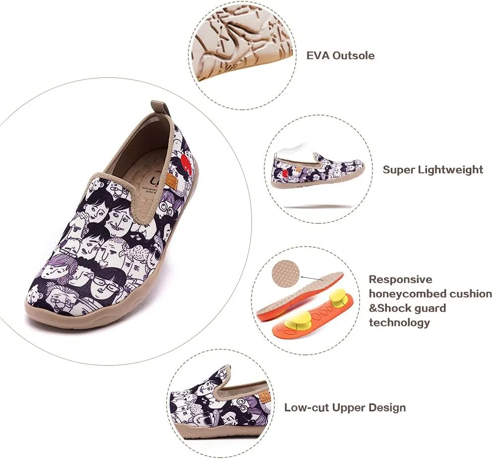 UIN Men's Casual Walking Travel Shoes Slip On Knitted Loafers Lightweight Comfort Air Painted Flats Barcelona