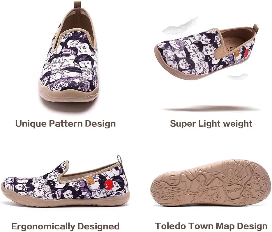 UIN Men's Casual Walking Travel Shoes Slip On Knitted Loafers Lightweight Comfort Air Painted Flats Barcelona