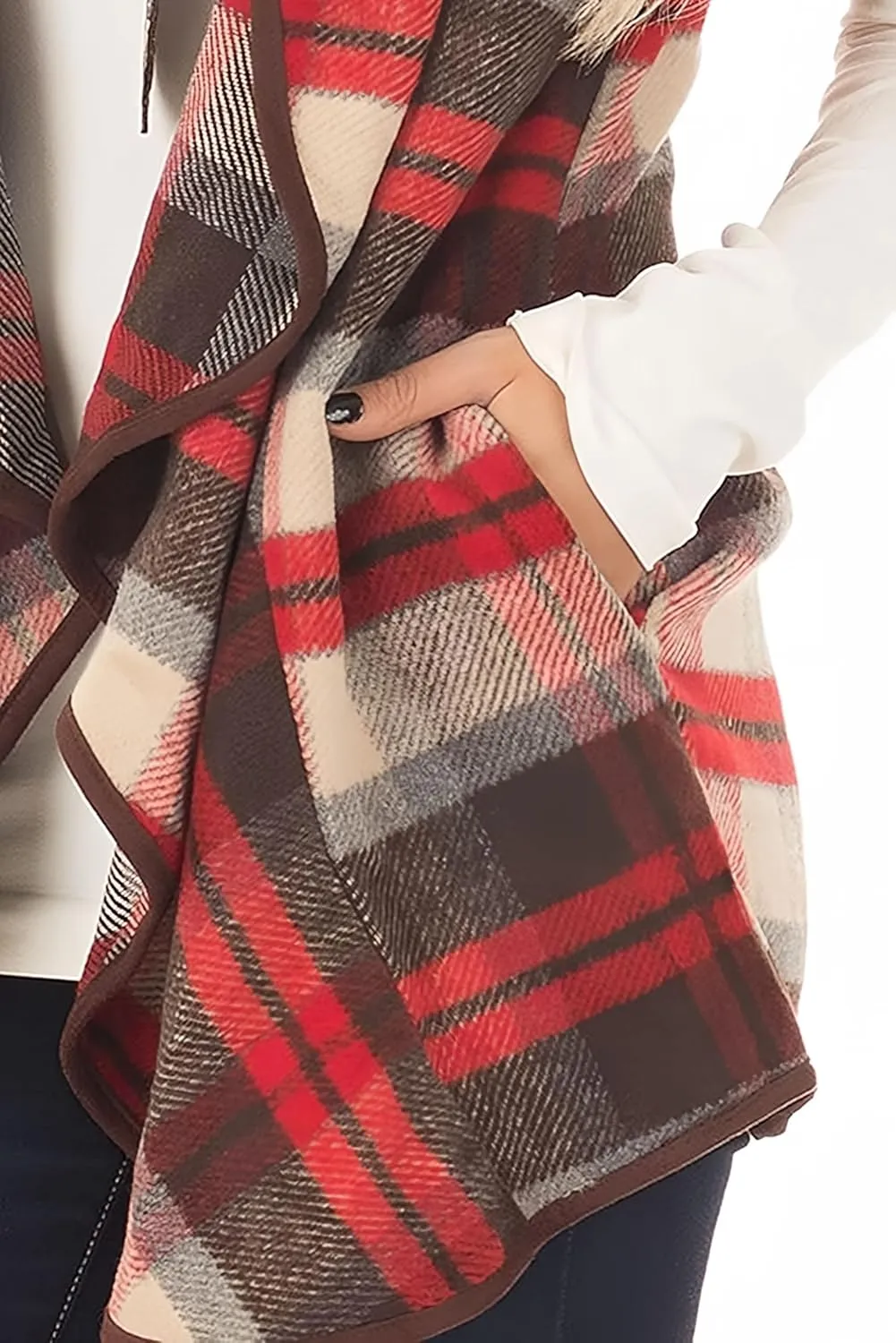 Unidear Womens Buffalo Plaid Vest Casual Lapel Open Front Sleeveless Cardigan Jacket Coat with Pockets