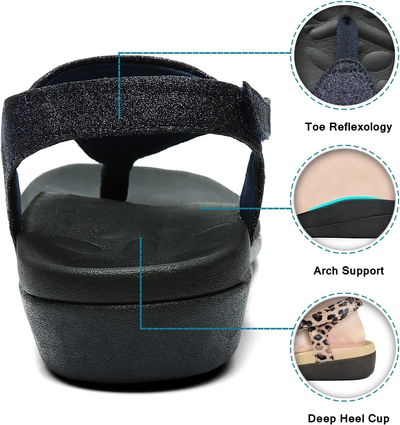 UTENAG Womens Arch Support Sandals Orthotic Adjustable Thong Flip Flops Shoes