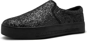 UUBARIS Women's Fashion Loafers Rhinestone Glitter Sneakers Sparkly Tennis Shoes Casual Platform Loafers Bling Slip-on Shoes