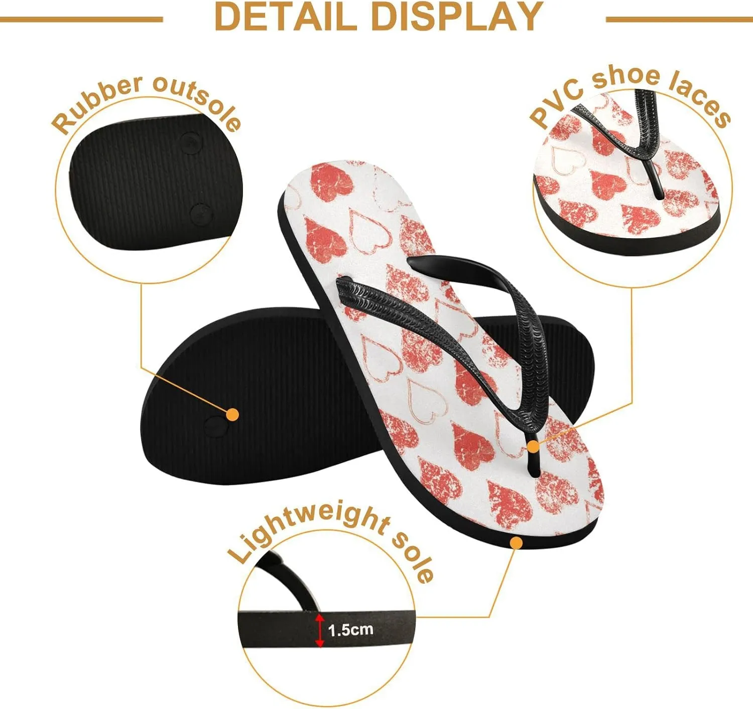 Valentine's Day Hearts Womens Flip Flops Love Mother's Day Summer Beach Sandals Casual Thong Slippers Comfortable Shower Slippers Non Slip Water Sandals shoes S