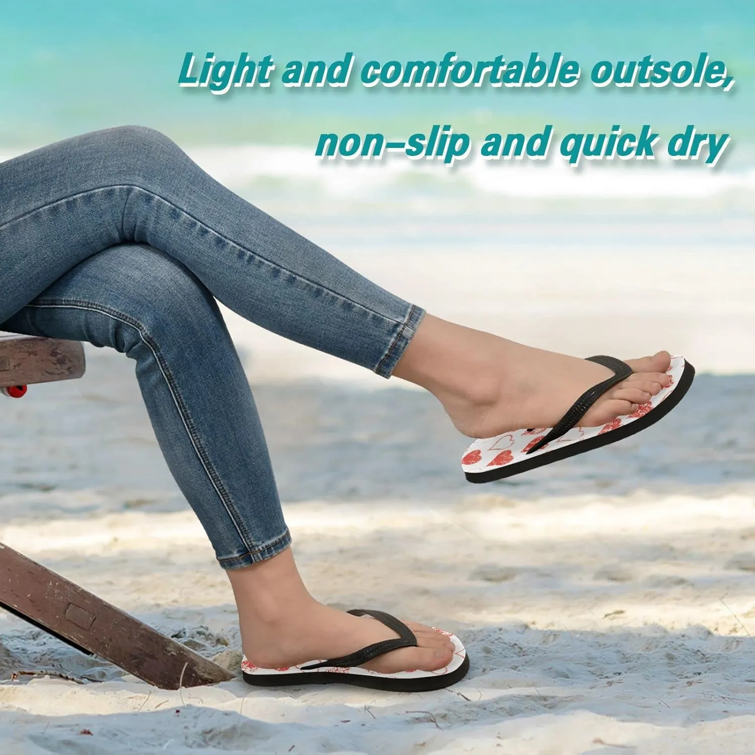 Valentine's Day Hearts Womens Flip Flops Love Mother's Day Summer Beach Sandals Casual Thong Slippers Comfortable Shower Slippers Non Slip Water Sandals shoes S