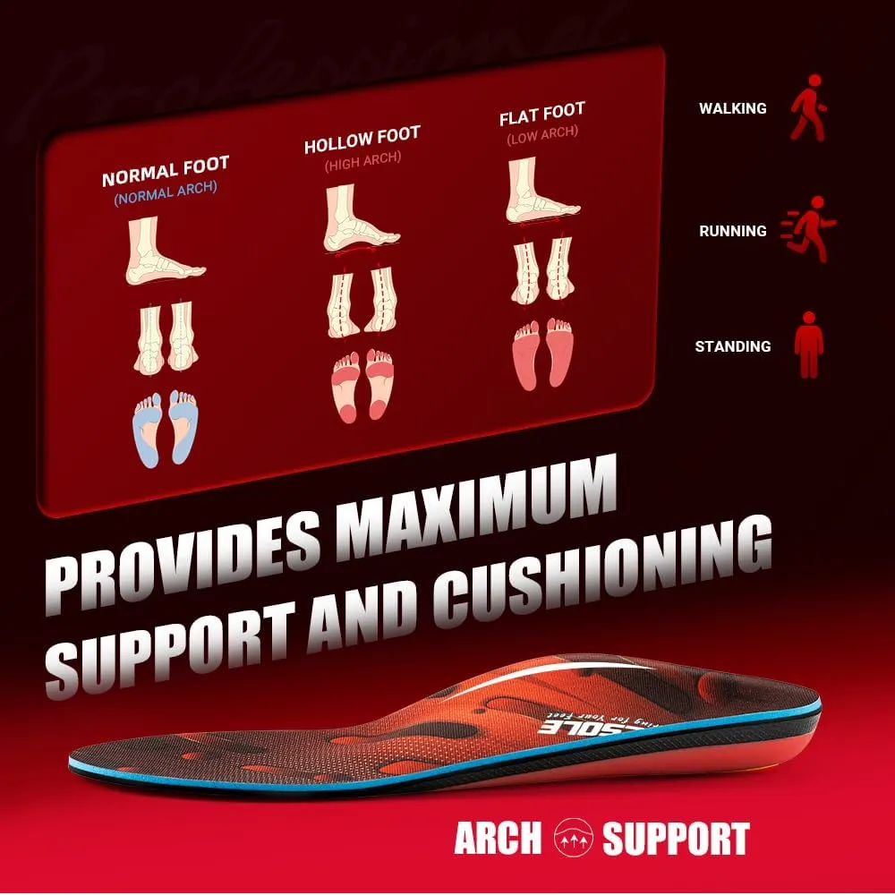 VALSOLE 220  lbs Plantar Fasciitis High Arch Support Insole for Men Women,Heavy Duty Support Pain Relief Orthotics Insert,Relieve Flat Feet,High Arch,Foot Pain,Standing All Day Boot Work Shoe Insole