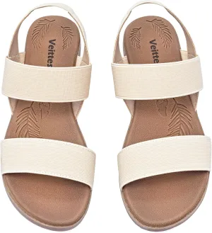 Veittes Women's Flat Slide Sandals-Adjustable Double Elastic Bands,Crossover Straps,Fashion Casual Summer Flat Sandals.