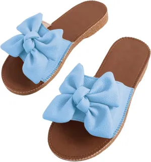 Verdusa Women's Open Toe Flat Sandals Bow Knot Slides Leather Summer Slippers