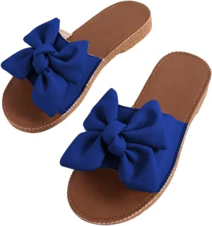 Verdusa Women's Open Toe Flat Sandals Bow Knot Slides Leather Summer Slippers