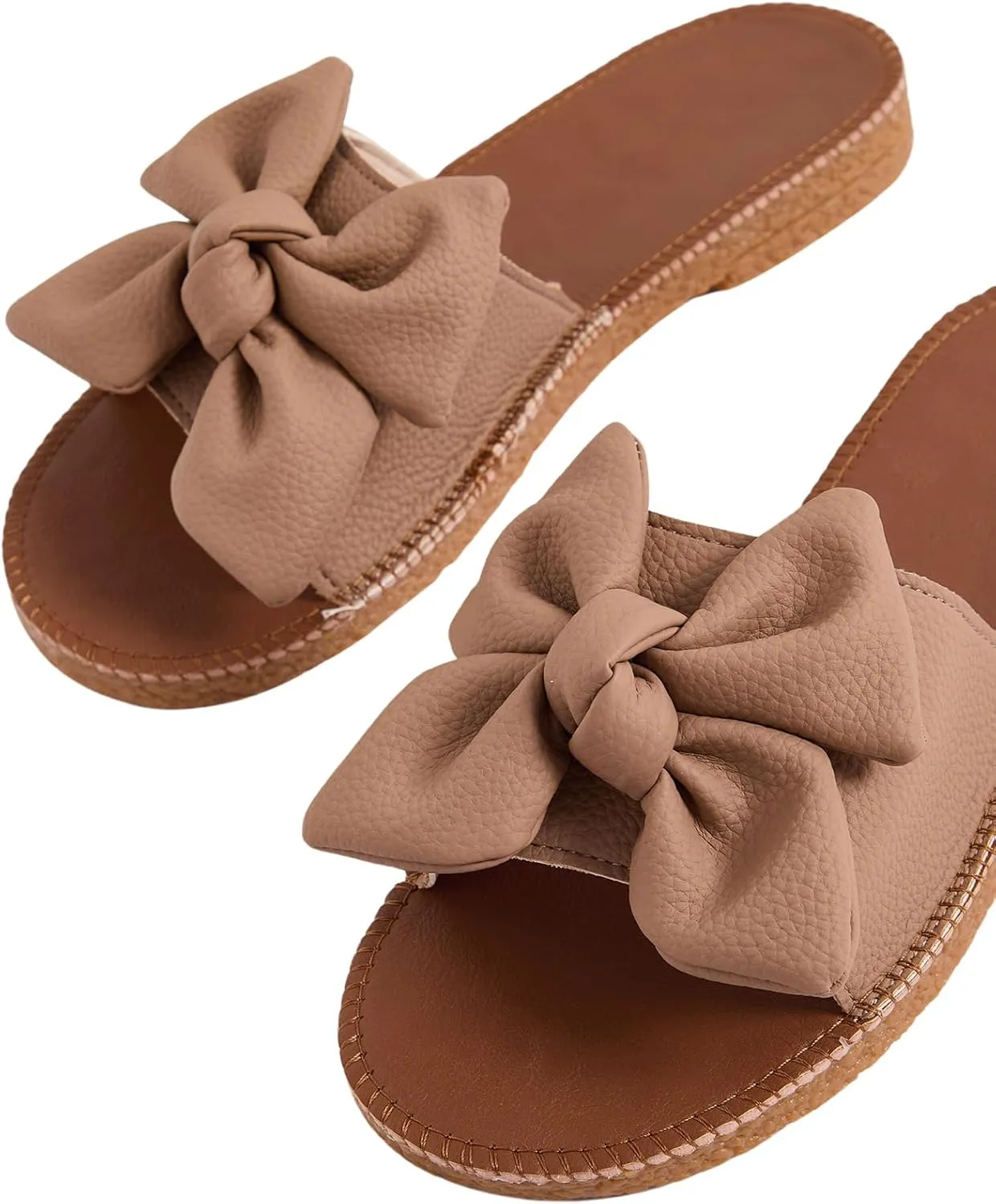 Verdusa Women's Open Toe Flat Sandals Bow Knot Slides Leather Summer Slippers