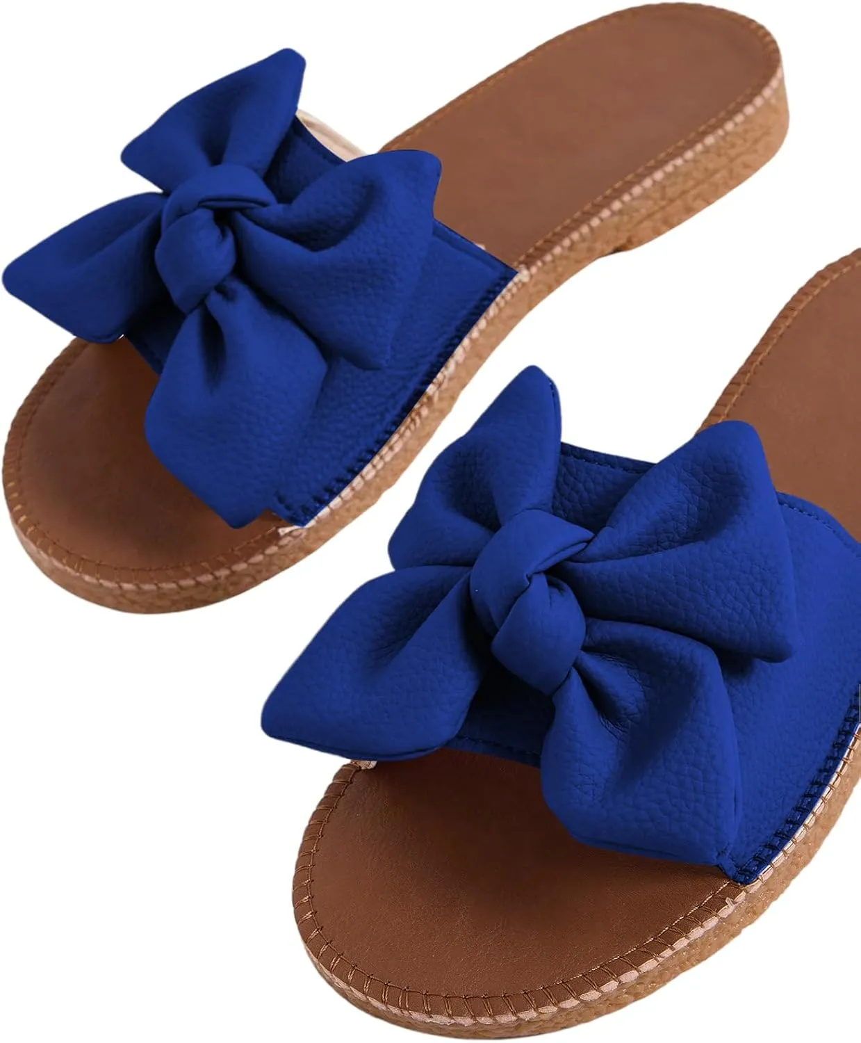 Verdusa Women's Open Toe Flat Sandals Bow Knot Slides Leather Summer Slippers