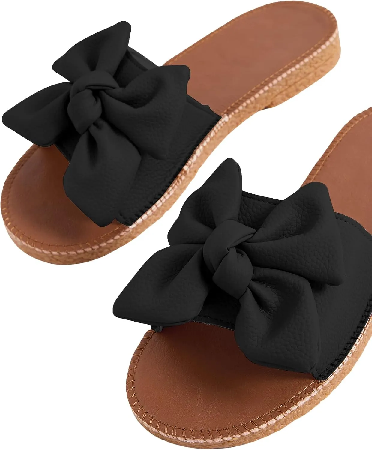 Verdusa Women's Open Toe Flat Sandals Bow Knot Slides Leather Summer Slippers