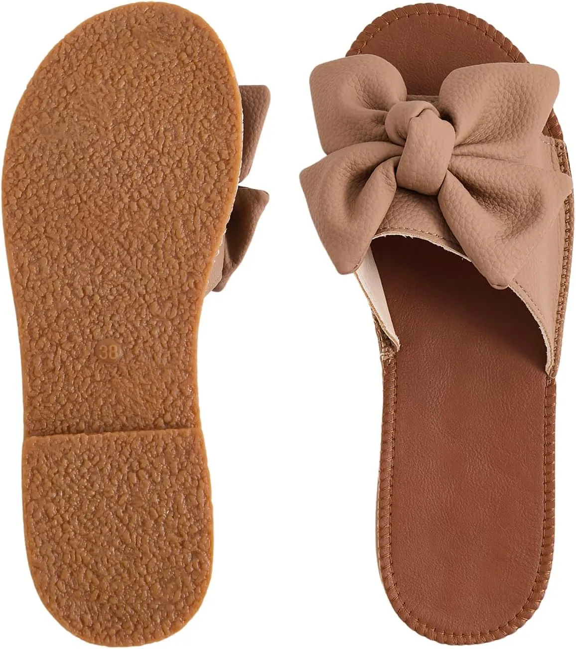 Verdusa Women's Open Toe Flat Sandals Bow Knot Slides Leather Summer Slippers