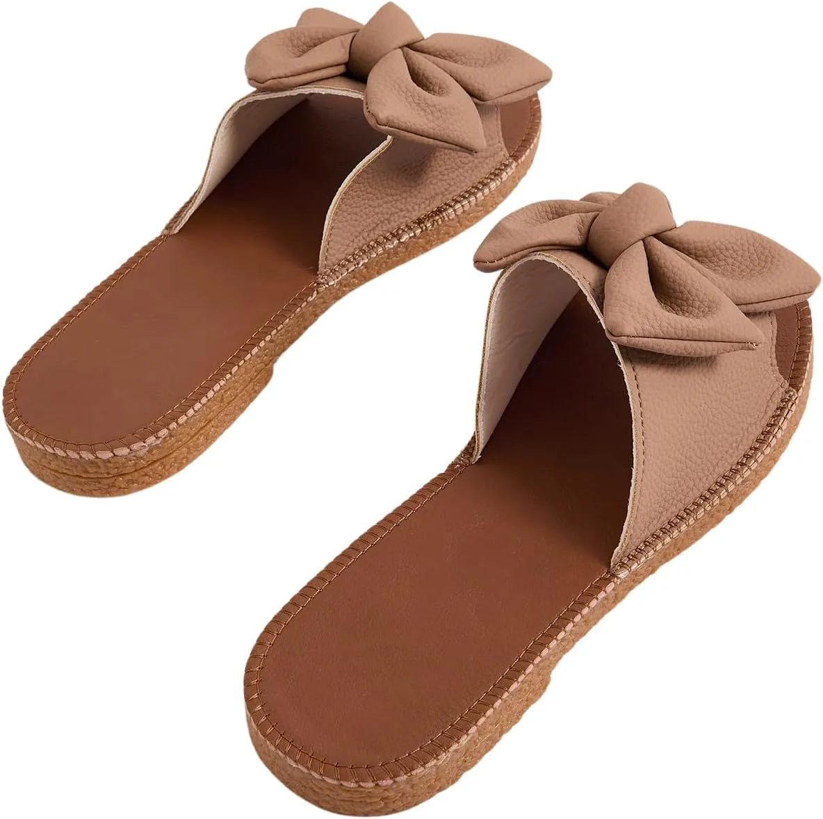 Verdusa Women's Open Toe Flat Sandals Bow Knot Slides Leather Summer Slippers