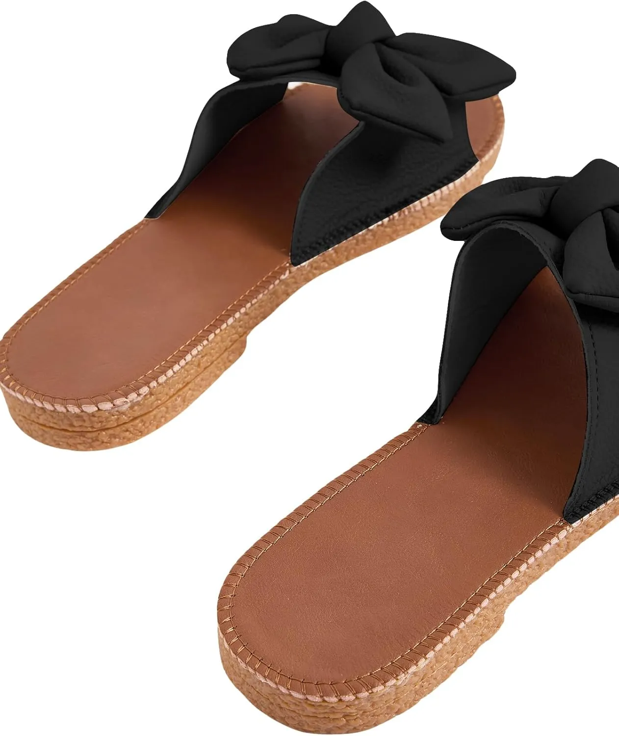 Verdusa Women's Open Toe Flat Sandals Bow Knot Slides Leather Summer Slippers