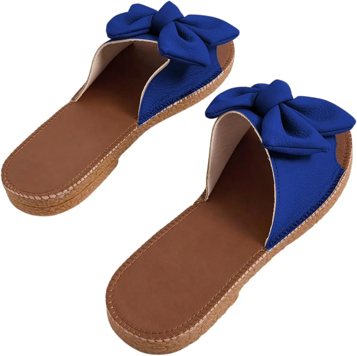Verdusa Women's Open Toe Flat Sandals Bow Knot Slides Leather Summer Slippers