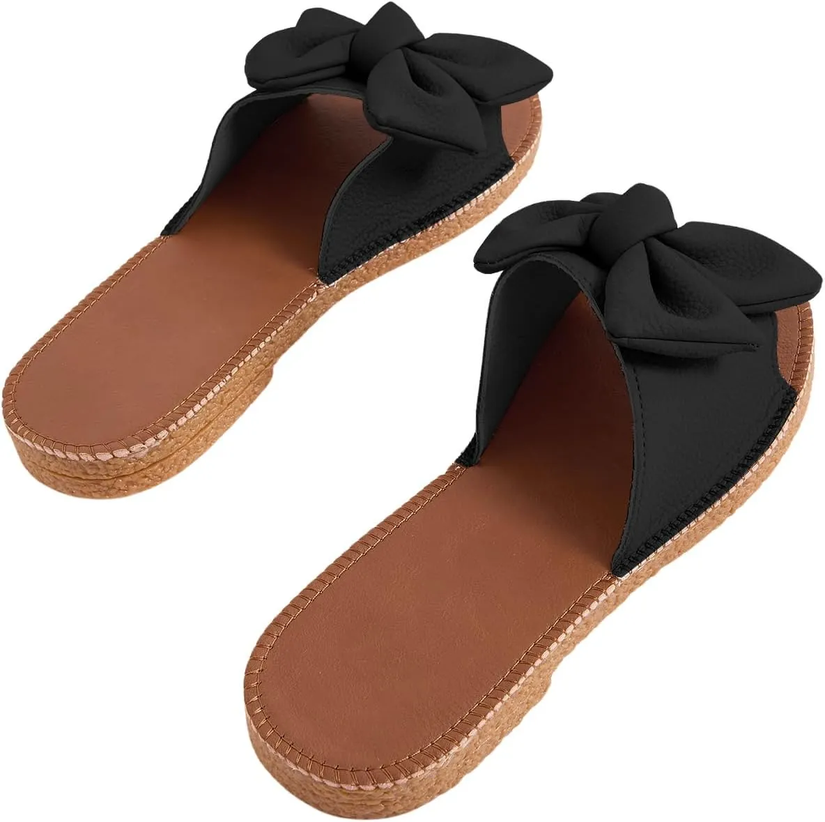 Verdusa Women's Open Toe Flat Sandals Bow Knot Slides Leather Summer Slippers
