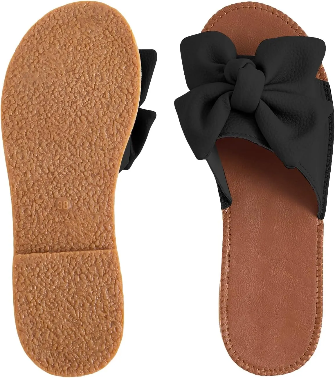 Verdusa Women's Open Toe Flat Sandals Bow Knot Slides Leather Summer Slippers