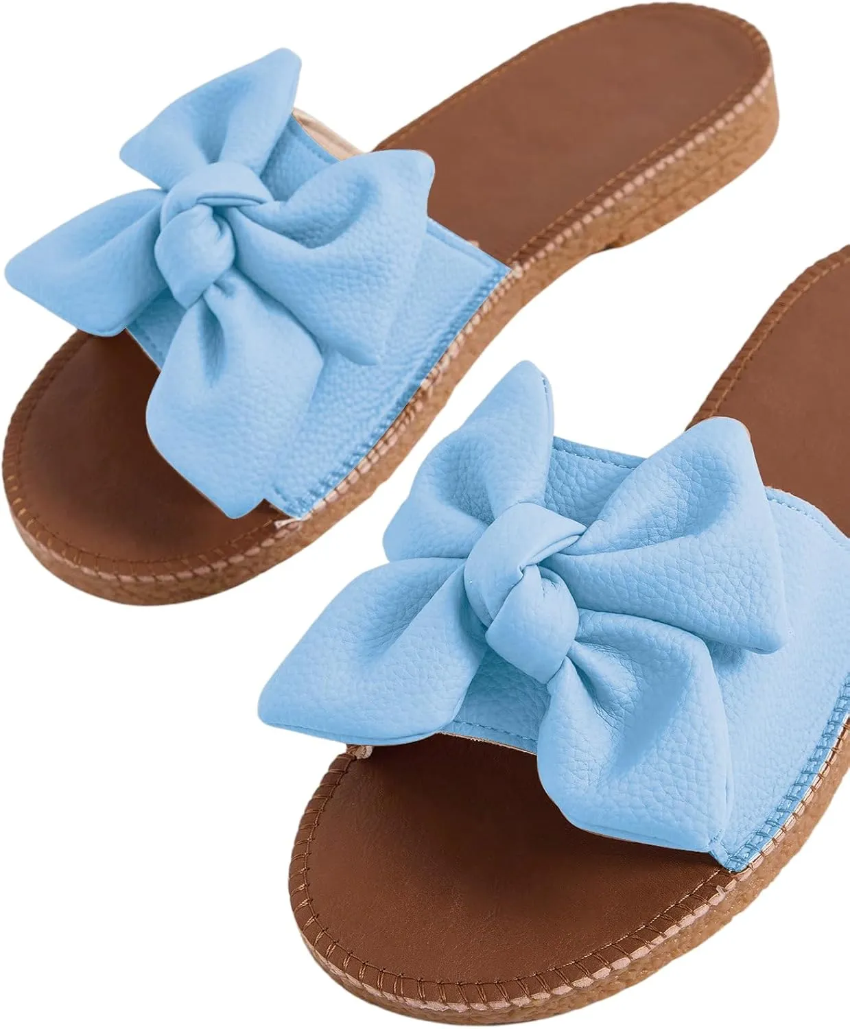 Verdusa Women's Open Toe Flat Sandals Bow Knot Slides Leather Summer Slippers