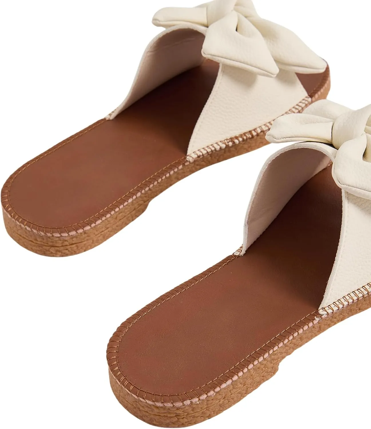 Verdusa Women's Open Toe Flat Sandals Bow Knot Slides Leather Summer Slippers