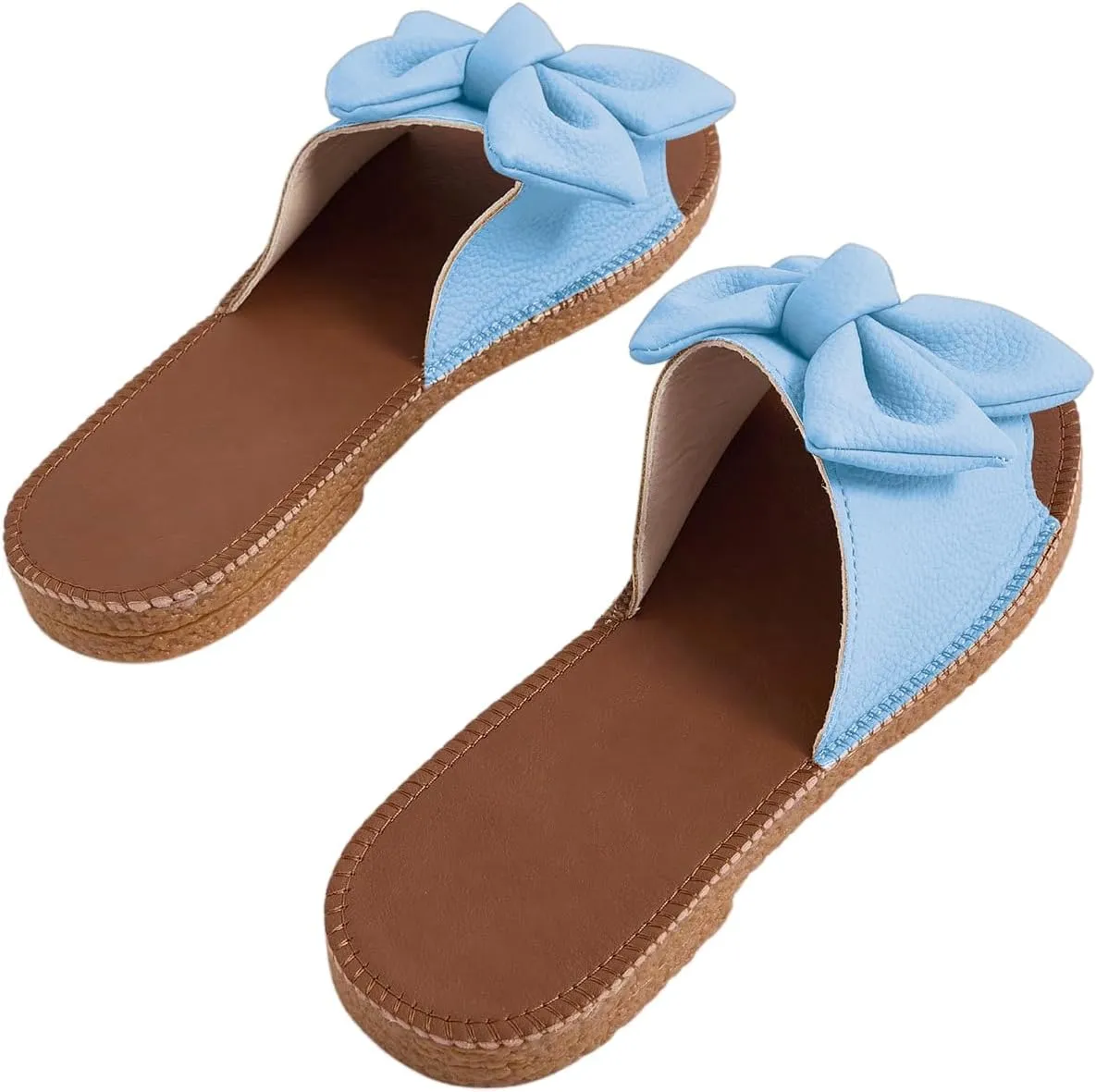 Verdusa Women's Open Toe Flat Sandals Bow Knot Slides Leather Summer Slippers