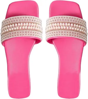 Verdusa Women's Pearls Sandals Slide Casual Sandal Flat Open Toe Slides