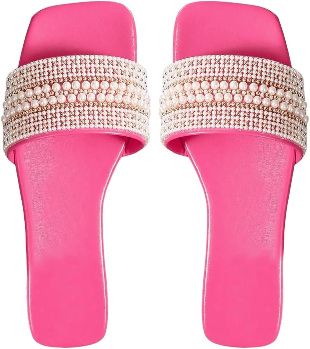 Verdusa Women's Pearls Sandals Slide Casual Sandal Flat Open Toe Slides