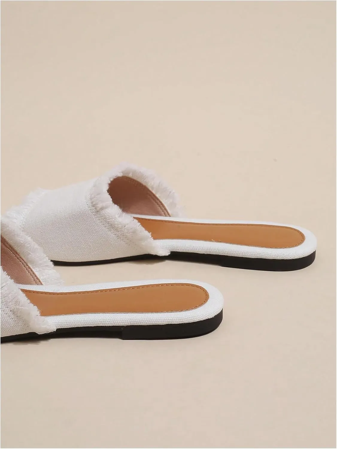 Verdusa Women's Pointed Toe Denim Flat Sandals Open Toess Slip On Summer Flats