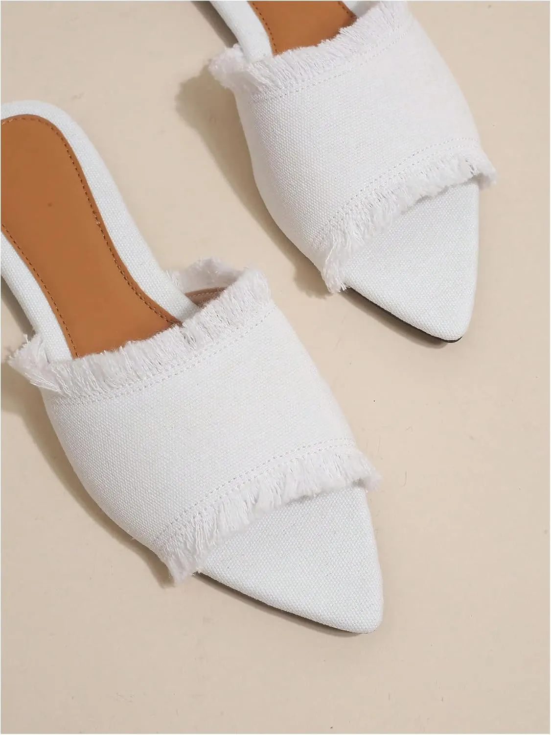 Verdusa Women's Pointed Toe Denim Flat Sandals Open Toess Slip On Summer Flats