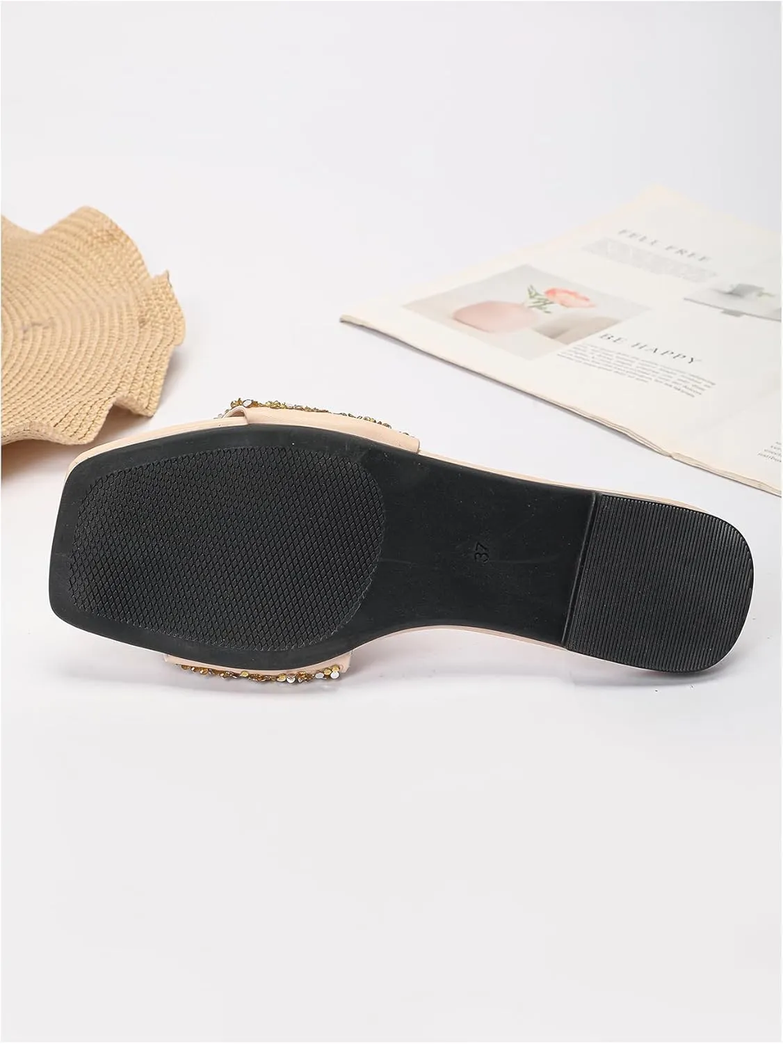 Verdusa Women's Rhinestone Sandals Glitter Casual Sandal Flats Open Toe Sparkle Slides
