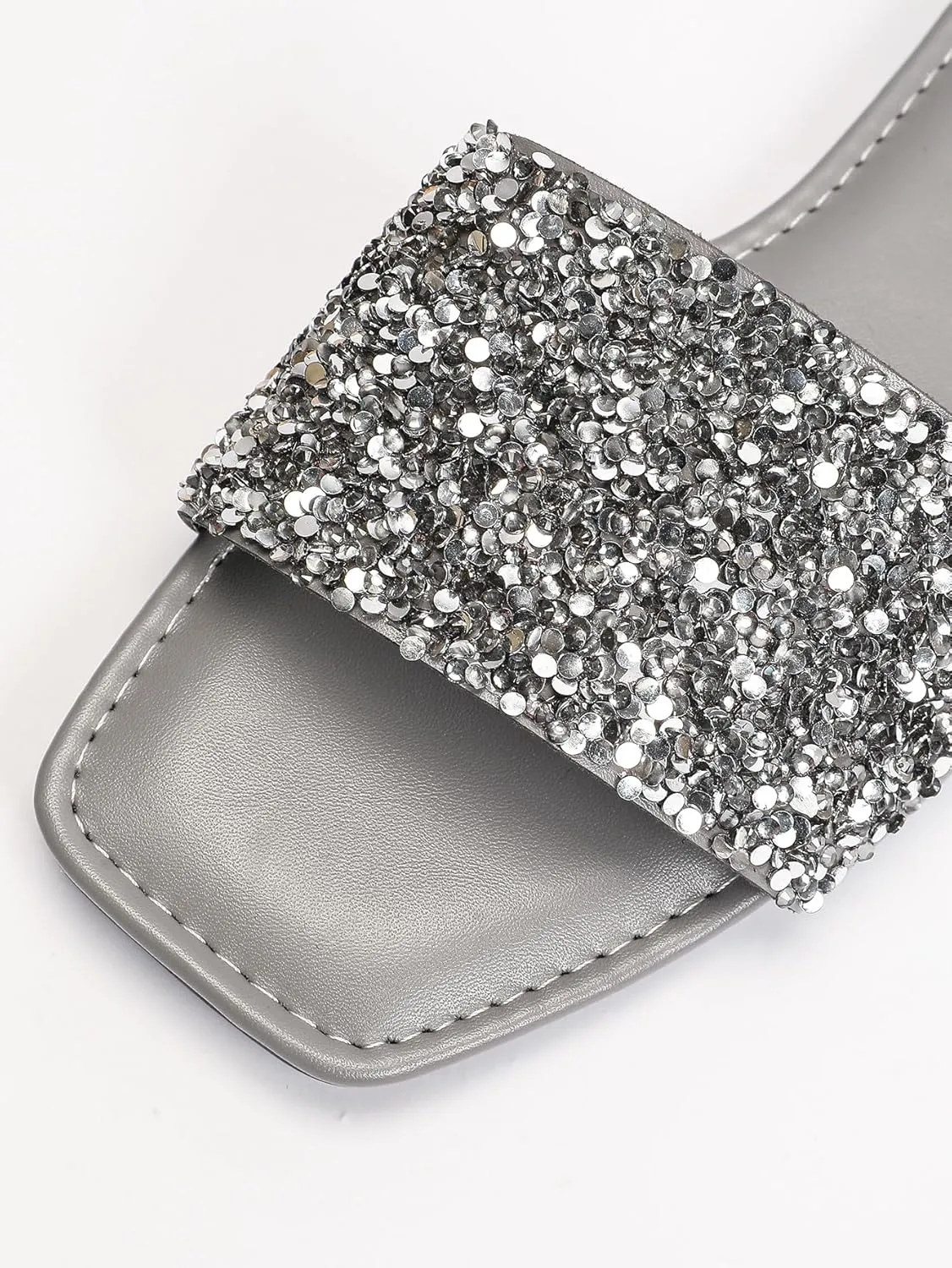 Verdusa Women's Rhinestone Sandals Glitter Casual Sandal Flats Open Toe Sparkle Slides