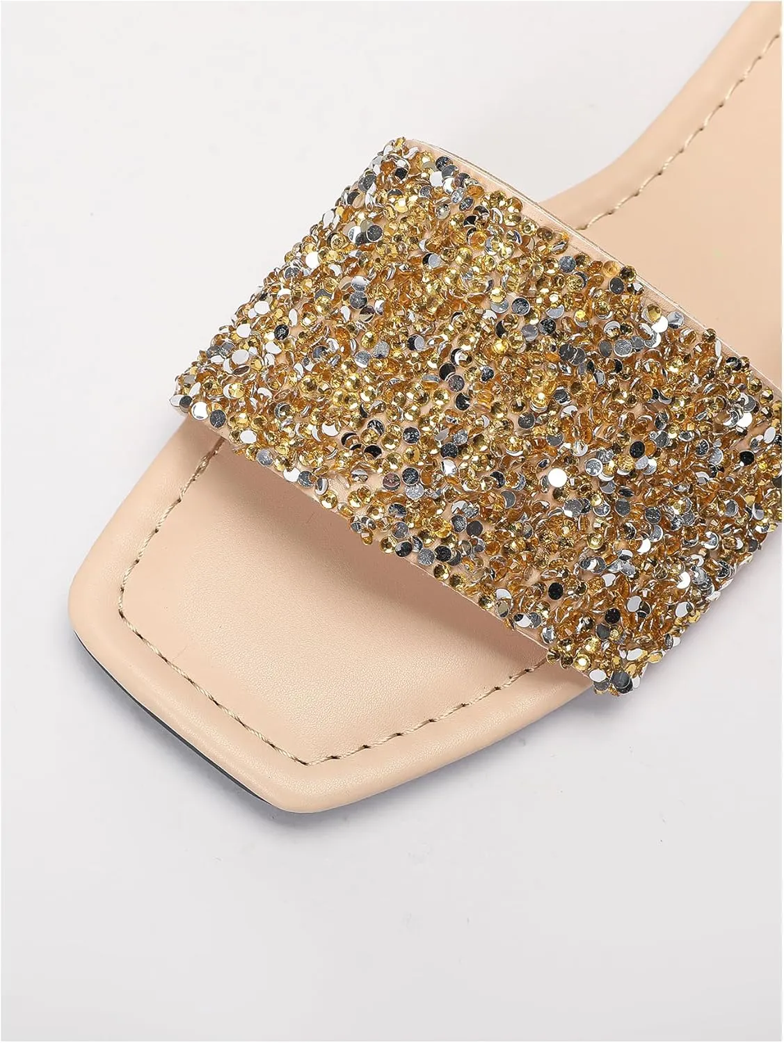 Verdusa Women's Rhinestone Sandals Glitter Casual Sandal Flats Open Toe Sparkle Slides