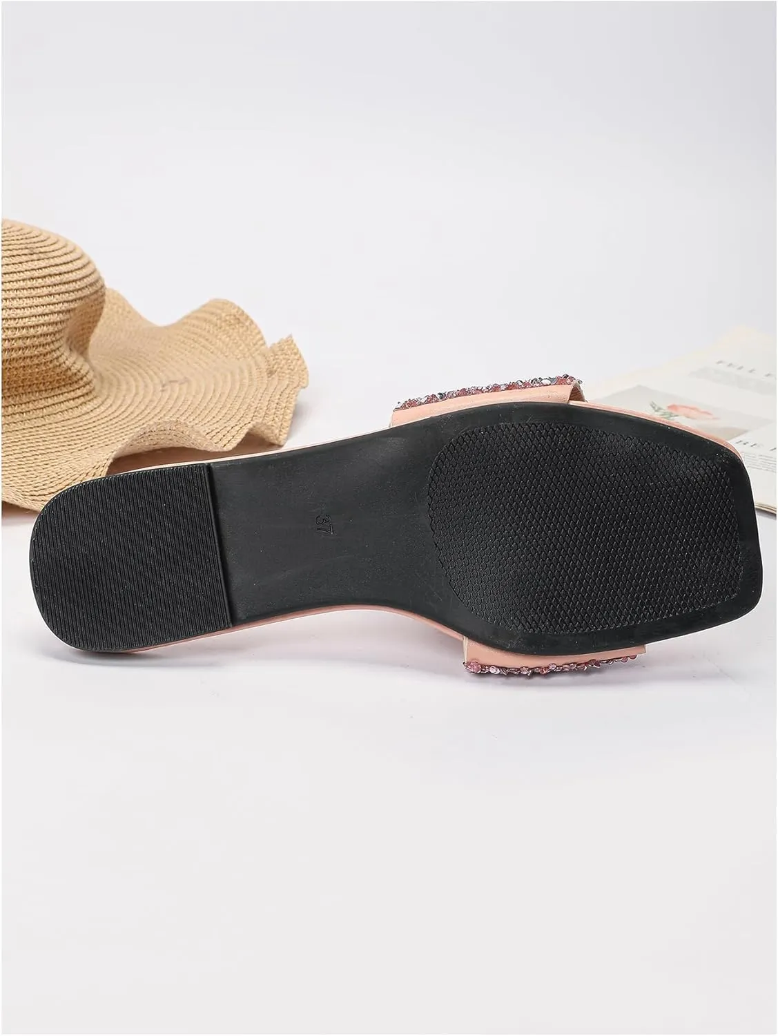 Verdusa Women's Rhinestone Sandals Glitter Casual Sandal Flats Open Toe Sparkle Slides