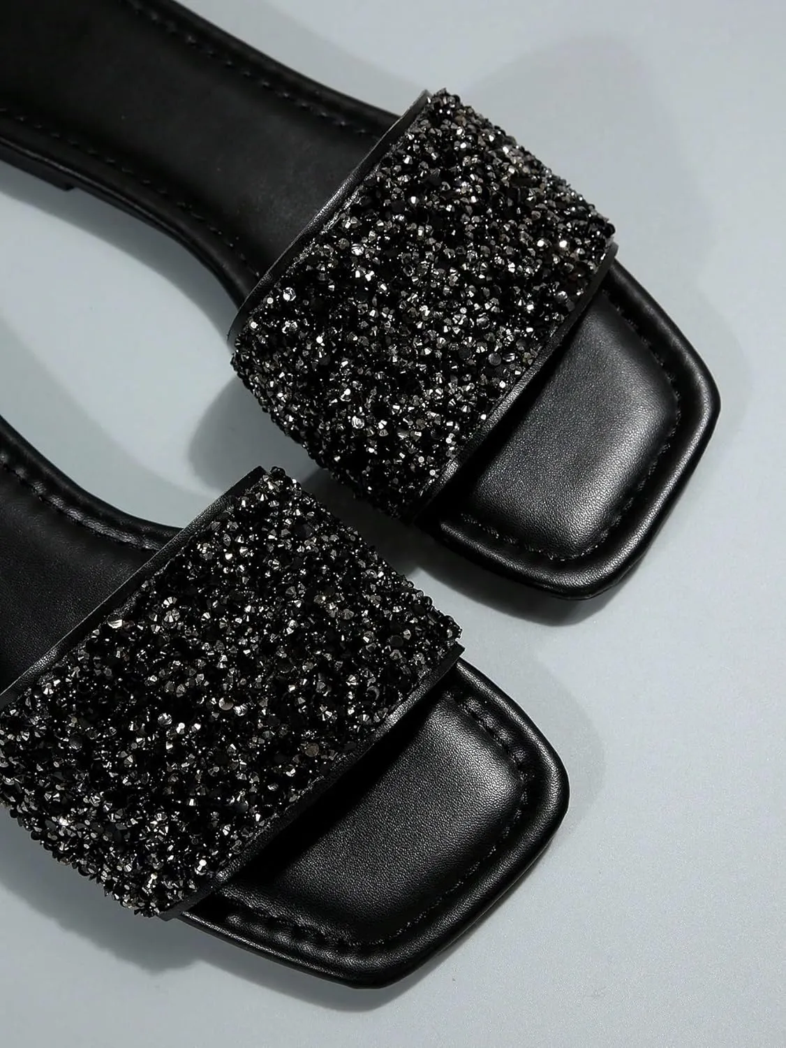 Verdusa Women's Rhinestone Sandals Glitter Casual Sandal Flats Open Toe Sparkle Slides