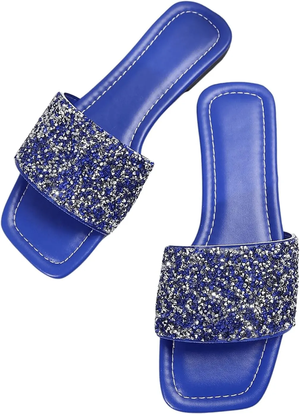 Verdusa Women's Rhinestone Sandals Glitter Casual Sandal Flats Open Toe Sparkle Slides
