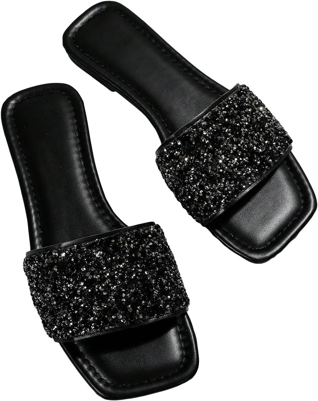Verdusa Women's Rhinestone Sandals Glitter Casual Sandal Flats Open Toe Sparkle Slides
