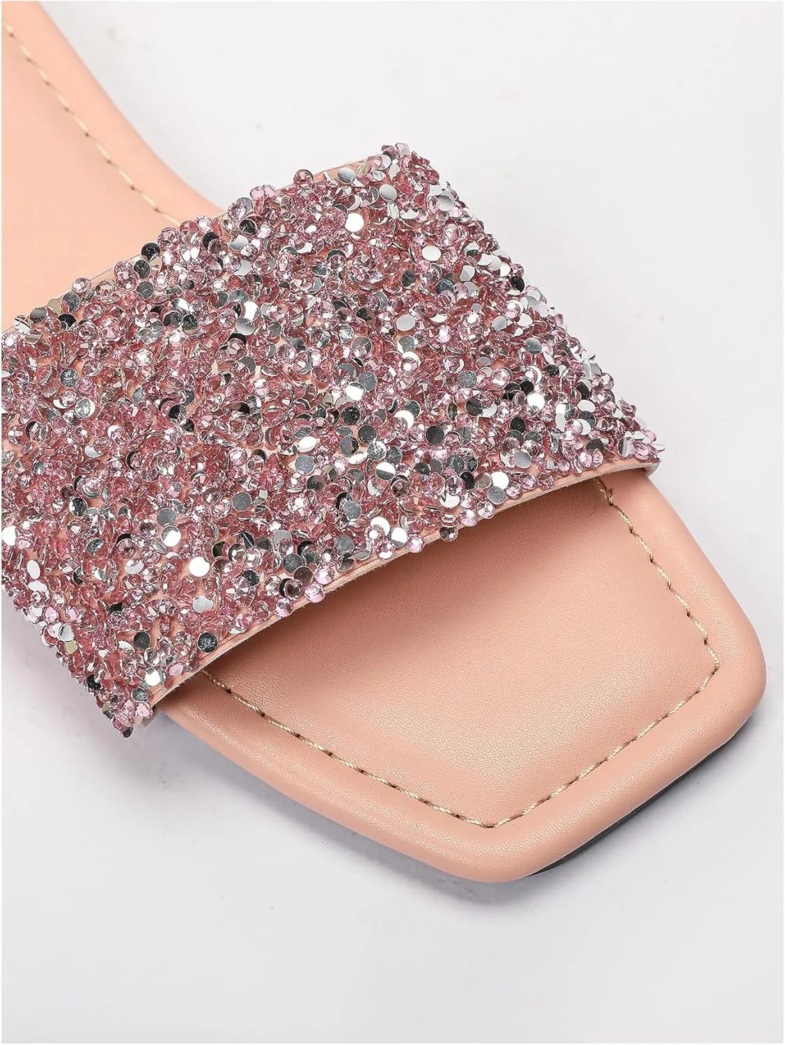 Verdusa Women's Rhinestone Sandals Glitter Casual Sandal Flats Open Toe Sparkle Slides