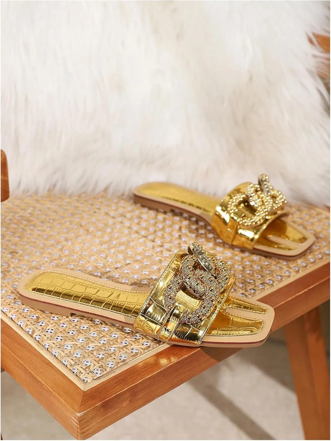 Verdusa Women's Square Toe Sandals Buckle Flats Slip On Outdoor Slides