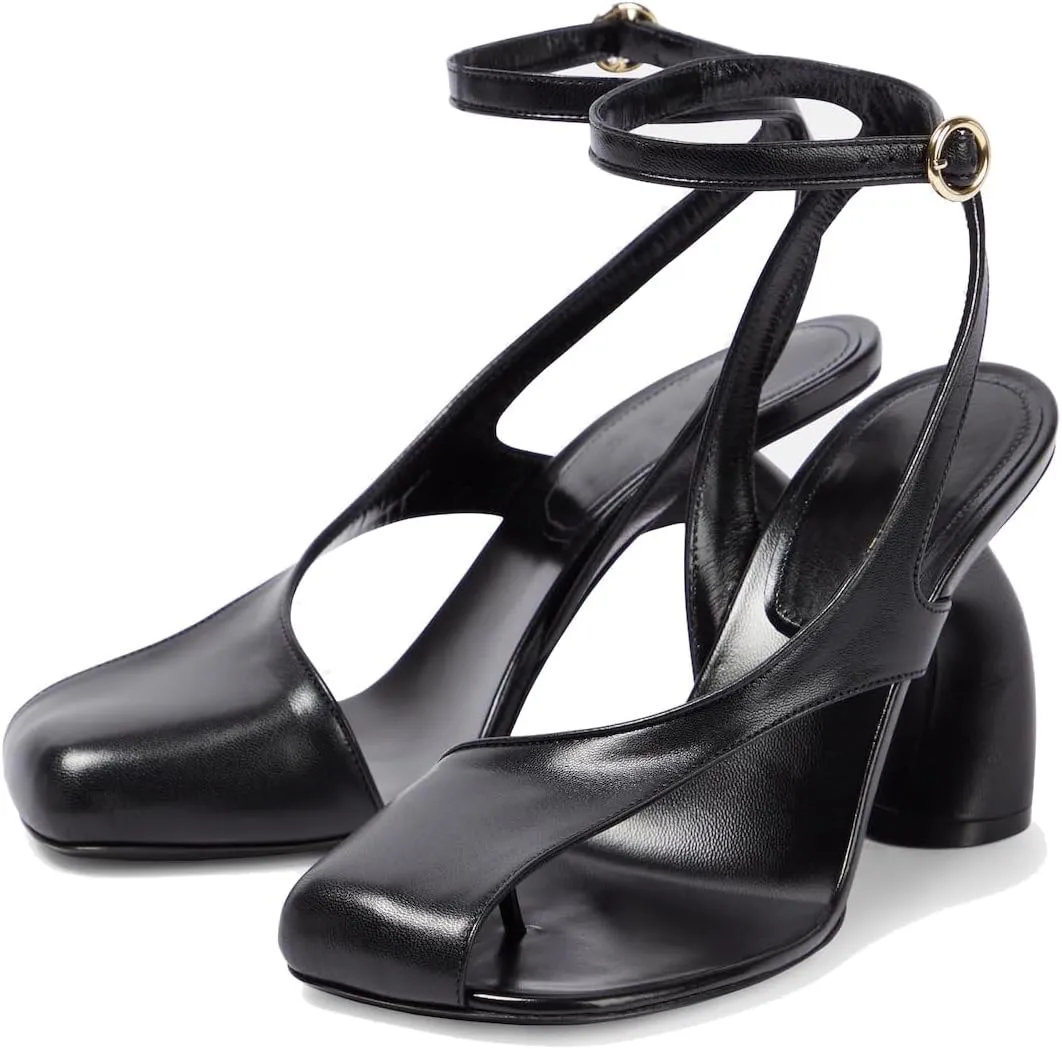 Vertundy Women's Flip Flop Heels High Heeled Sandals Leather Chunky Square Toe Adjustable Ankle Strap Buckle Dress Fashion Sandals
