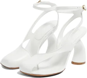 Vertundy Women's Flip Flop Heels High Heeled Sandals Leather Chunky Square Toe Adjustable Ankle Strap Buckle Thong Heeled Sandals