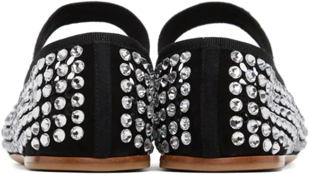 Vertundy Women's Rhinestone Ballet Flats Shoes with Mesh Stretch Strap Round Toe Glitter Ballerina Flats Party Wedding Dress Shoes