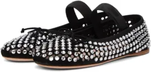 Vertundy Women's Rhinestone Ballet Flats Shoes with Mesh Stretch Strap Round Toe Glitter Ballerina Flats Party Wedding Dress Shoes